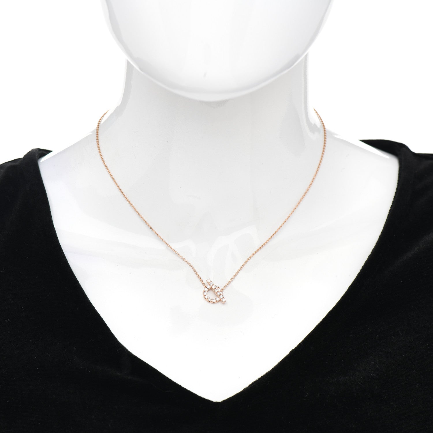 Hermes 18K Rose Gold Diamond Finesse Pendant Necklace 2 of 6