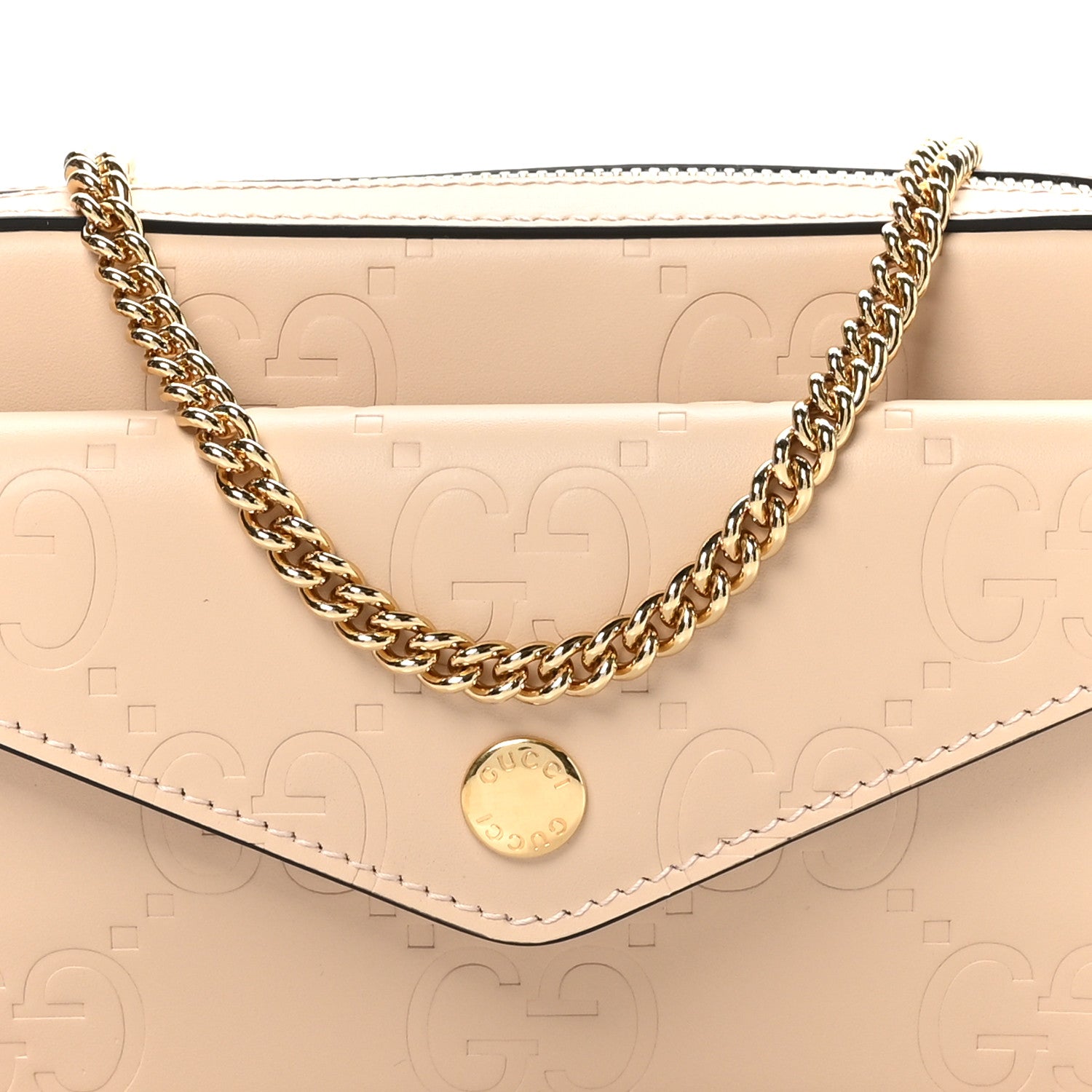 Gucci Calfskin GG Super Mini Debossed Chain Wallet Light Beige 7 of 10