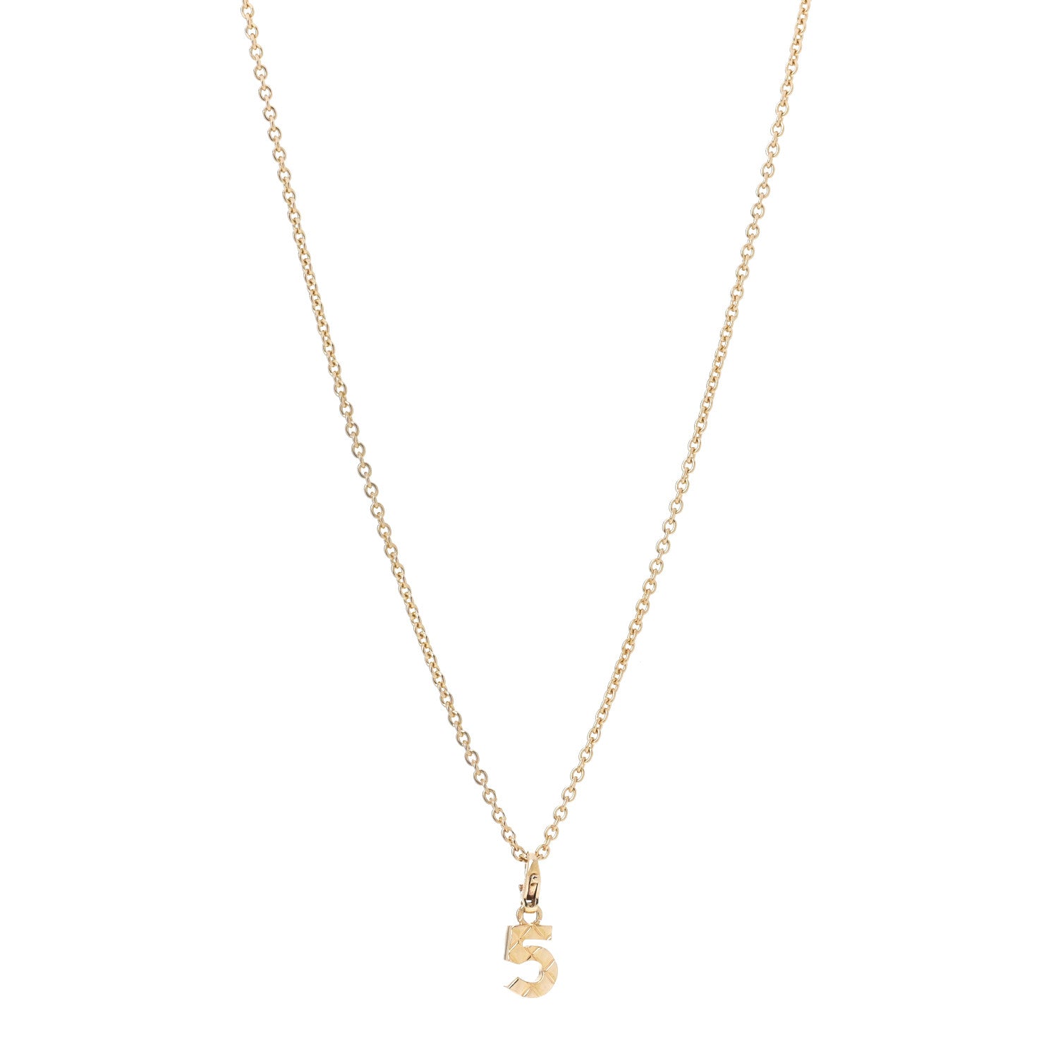 Chanel 18K Yellow Gold Quilted No.5 Charm Pendant Necklace 1 of 7