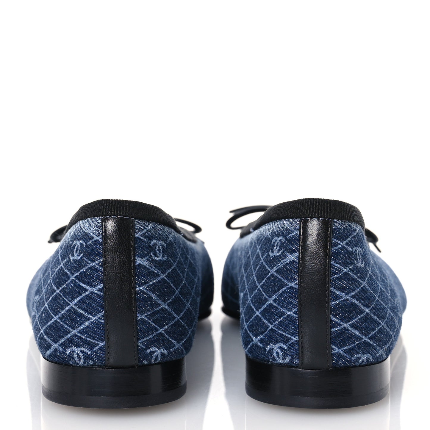 Denim Printed Quilt CC Cap Toe Ballerina Flats 36 Navy Blue Dark Grey