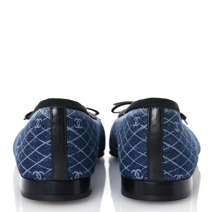 Chanel Denim Printed Quilt CC Cap Toe Ballerina Flats 36 Navy Blue Dark Grey 5 of 10