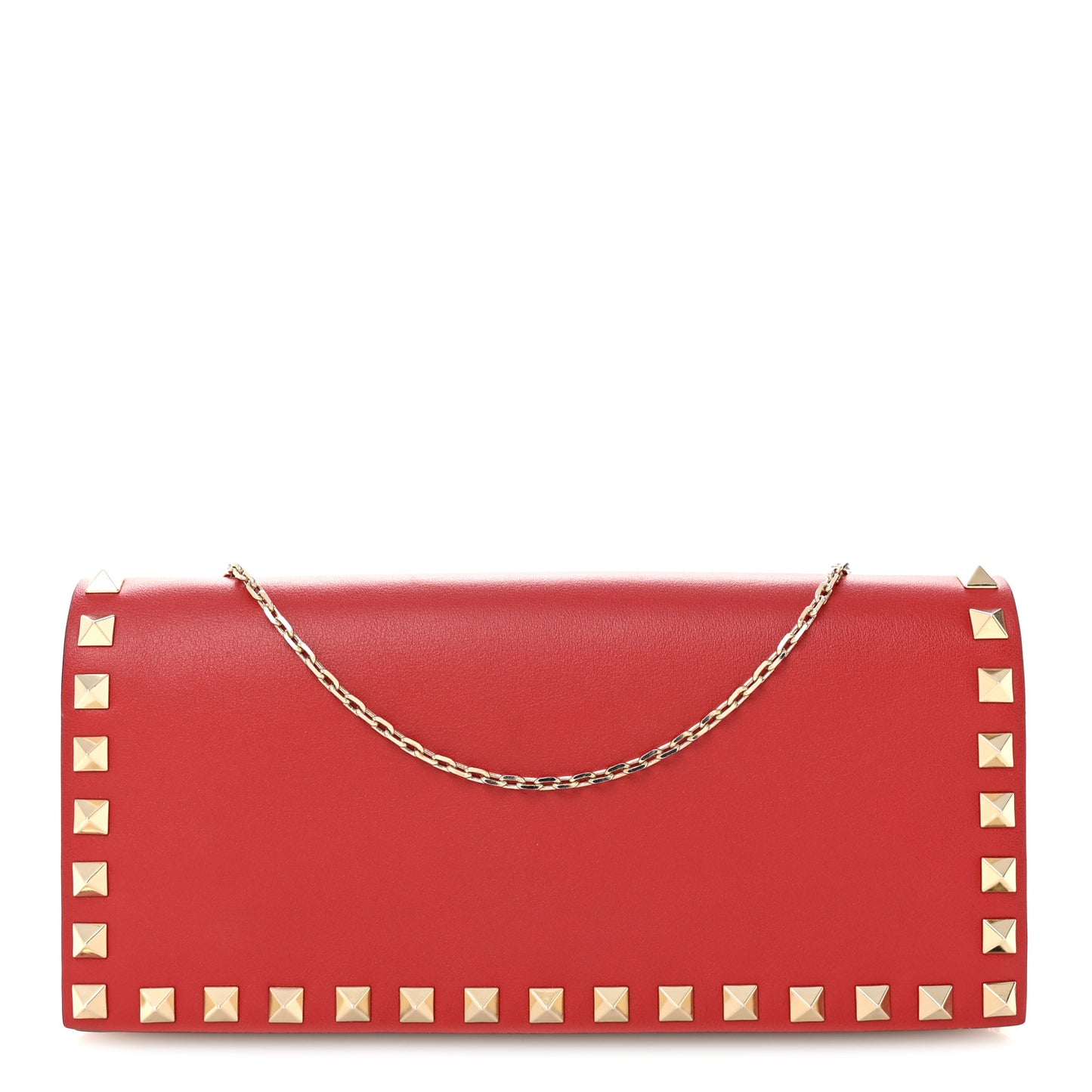 Calfskin Rockstud Flap Chain Clutch Red