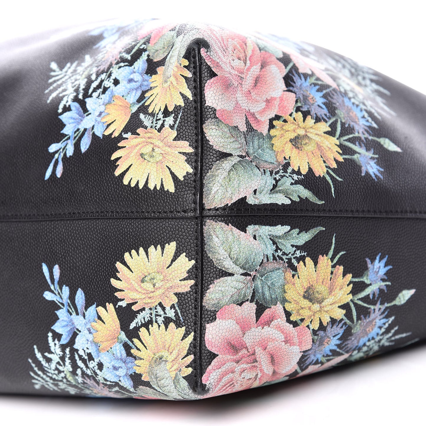 Grained Calfskin Floral Skull Open Shopper Tote Black Multicolor