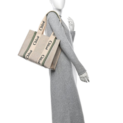 Chloe Cotton Calfskin Medium Woody Ribbon Tote White Green 2 of 10