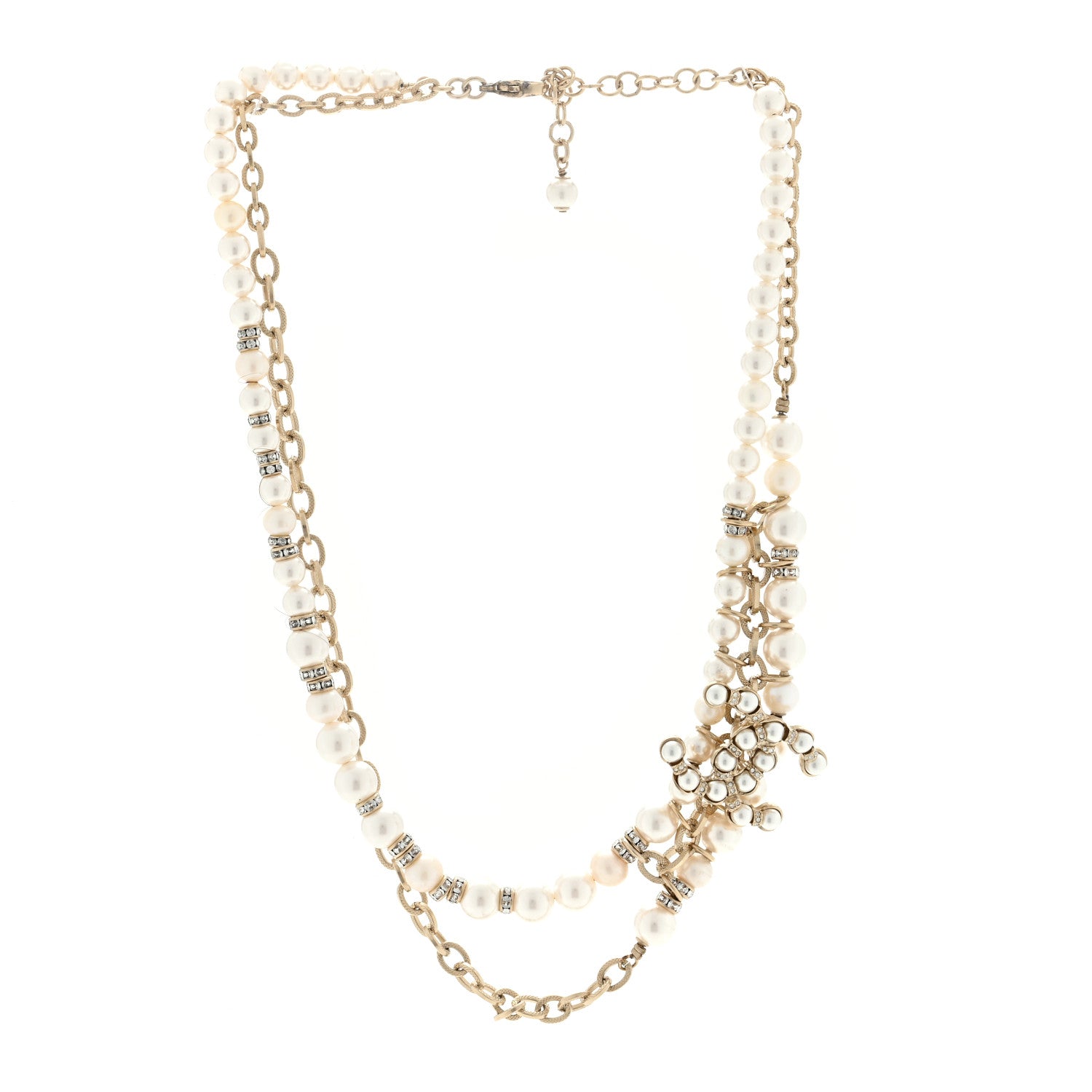 Chanel Pearl Crystal Nefertiti CC Short Necklace Gold Grey 2 of 3