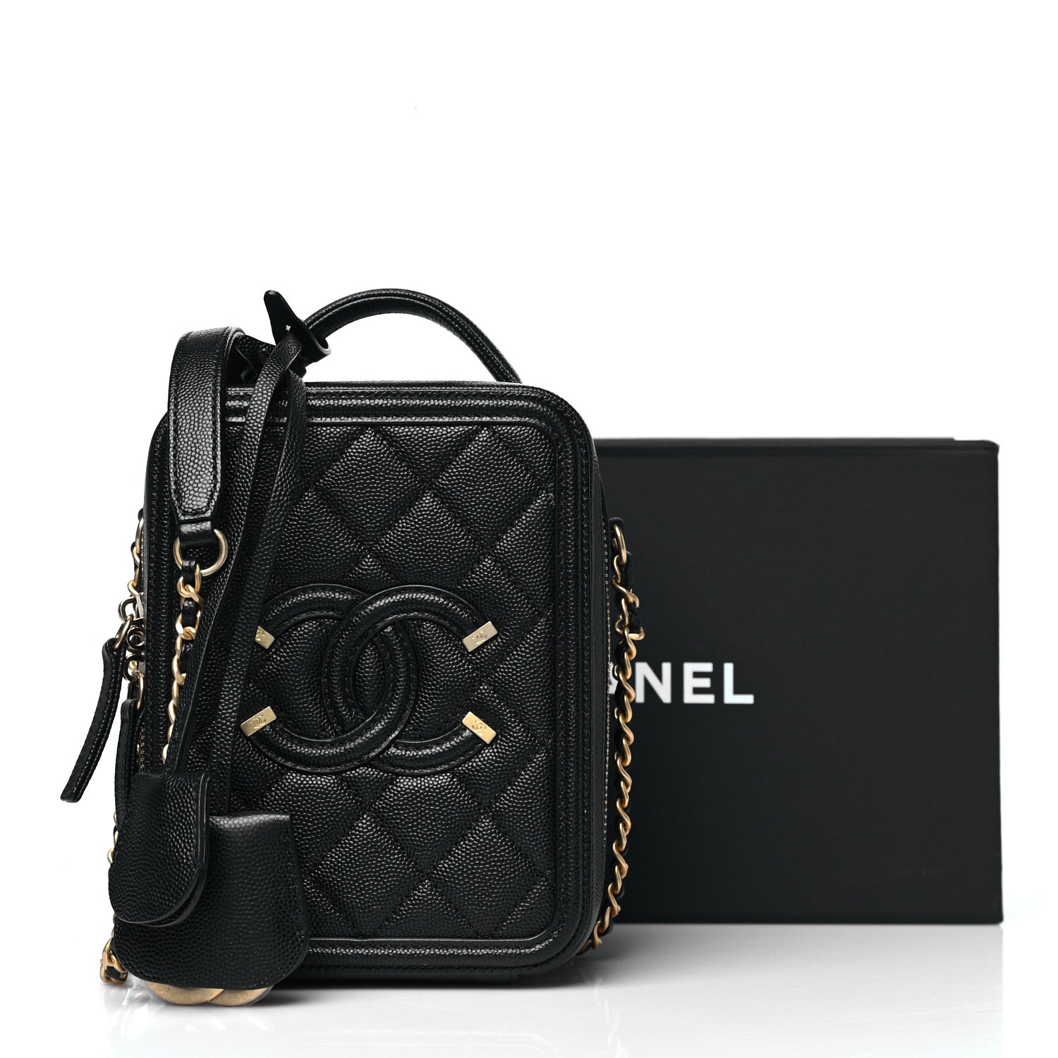 Chanel Caviar Quilted CC North South Filigree Vanity Case Black 11 of 11