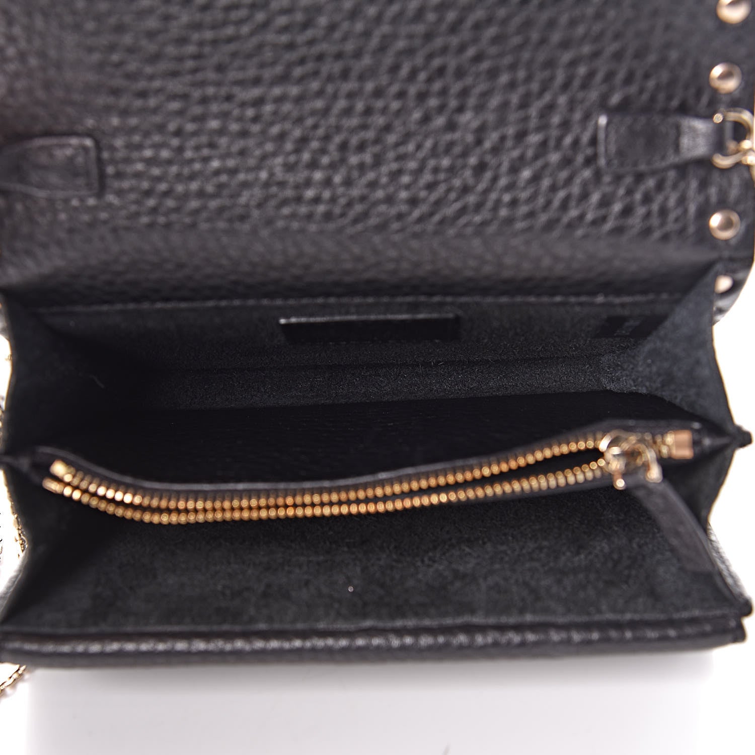 Valentino Garavani Pebbled Calfskin Rockstud Wallet on Chain Black 7 of 10