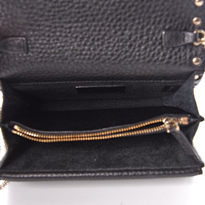 Valentino Garavani Pebbled Calfskin Rockstud Wallet on Chain Black 7 of 10