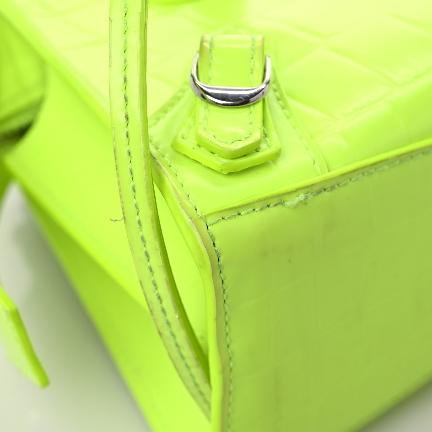 Balenciaga Semi Shiny Calfskin Crocodile Embossed Neo Classic Silver Hardware Mini City Fluo Yellow 7 of 26