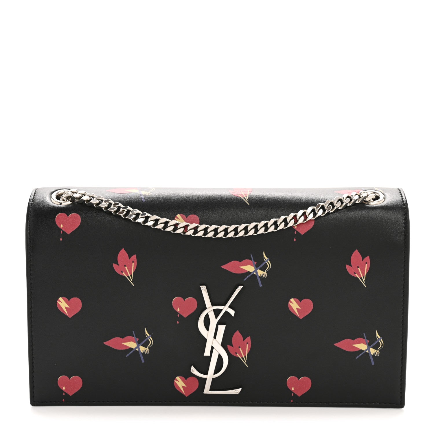 Saint Laurent Calfskin Medium Heart Bolts Monogram Kate Satchel Black 1 of 15