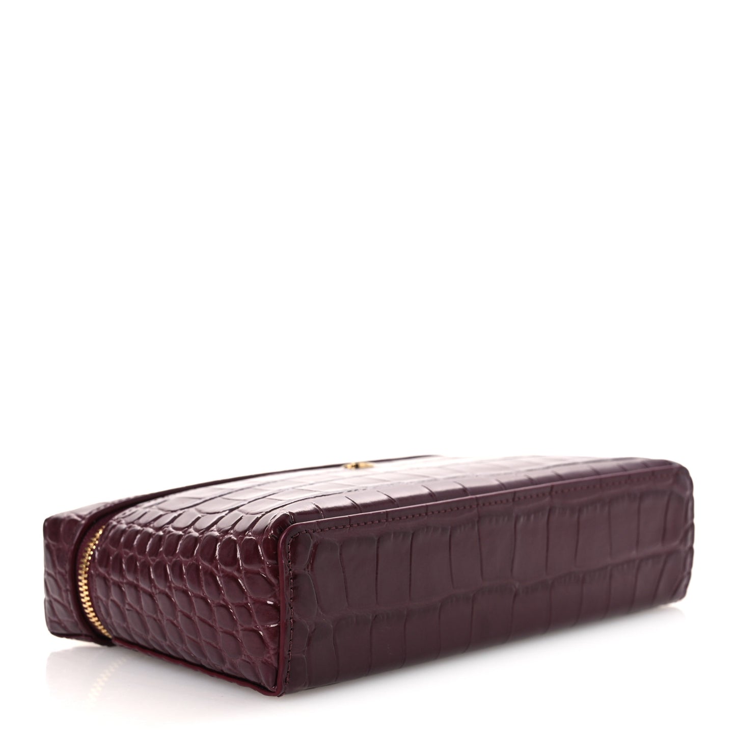 Calfskin Crocodile Embossed Crococo Top Handle Slim Vanity Case With Chain Dark Burgundy