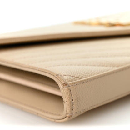 Saint Laurent Grain De Poudre Matelasse Chevron Monogram Chain Wallet Nude Powder 9 of 12