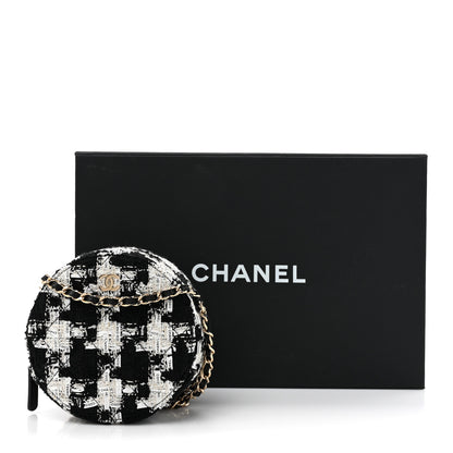 Chanel Tweed Quilted Round Clutch With Chain Black Ecru White 11 of 11