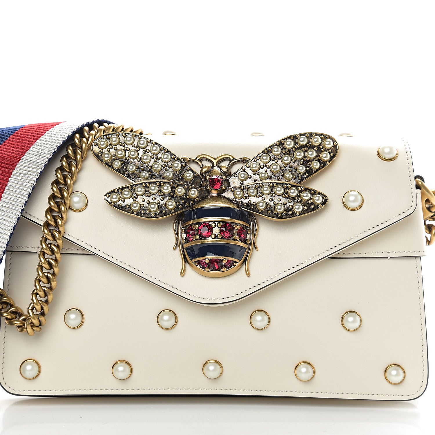 Gucci Nappa Pearl Studded Mini Queen Margaret Broadway Shoulder Bag Mystic White 9 of 9