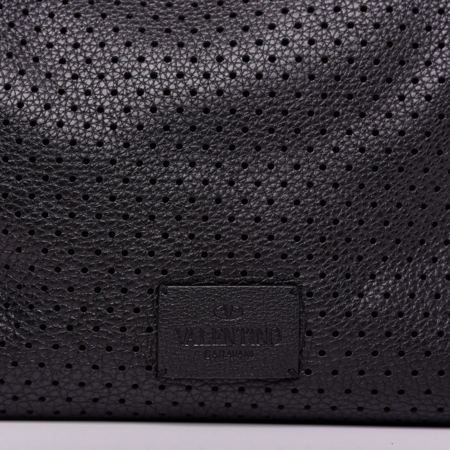 Calfskin Perforated Rockstud Large Travel Briefcase Black