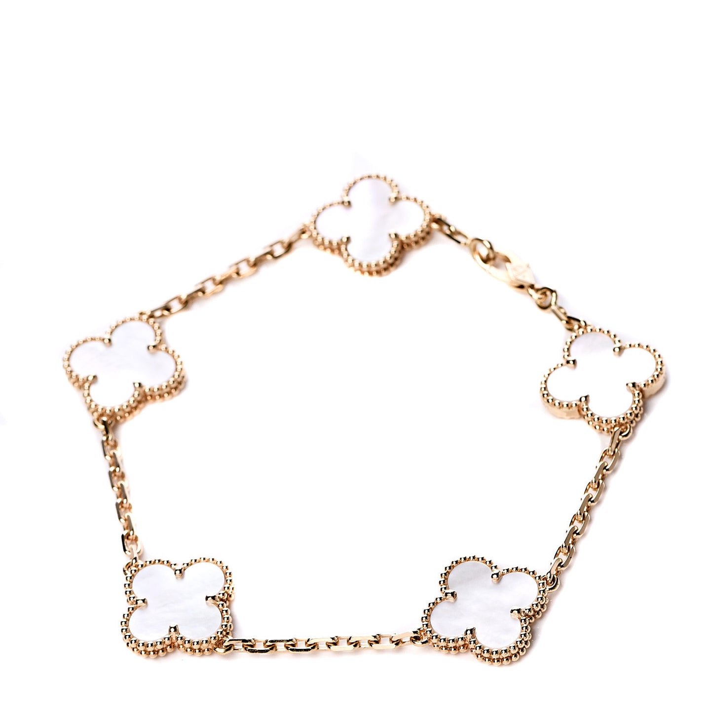 18K Yellow Gold Mother of Pearl 5 Motifs Vintage Alhambra Bracelet