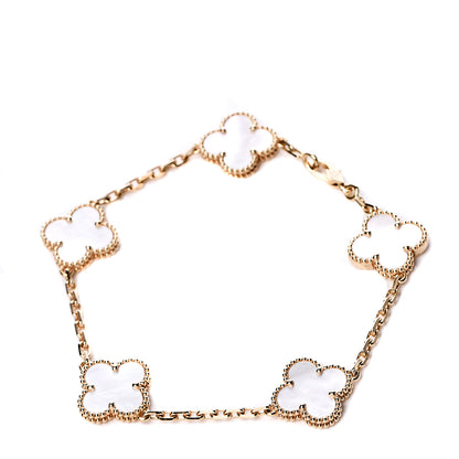 Van Cleef & Arpels 18K Yellow Gold Mother of Pearl 5 Motifs Vintage Alhambra Bracelet 1 of 7