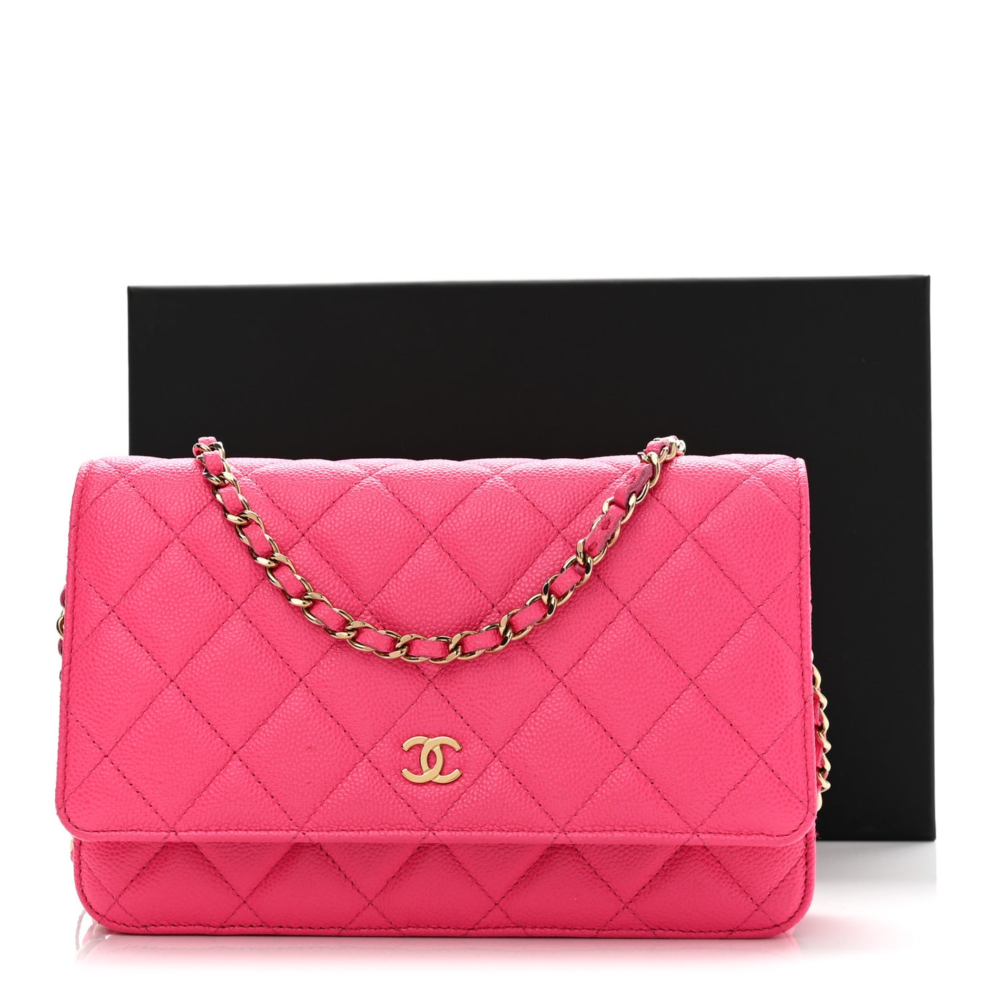 Caviar Quilted Wallet on Chain WOC Fuchsia