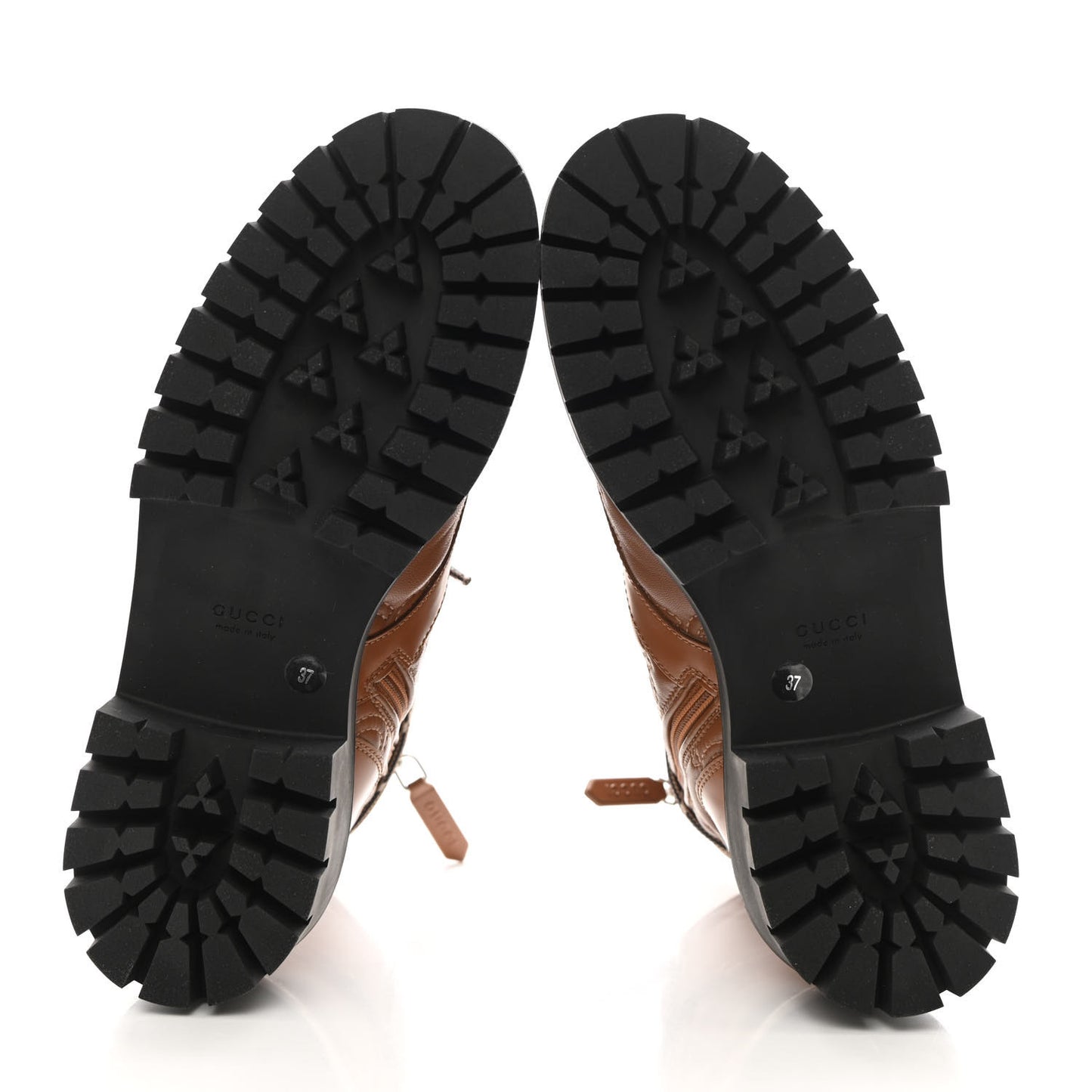 Cordovan Lux Nappa GG Matelasse Lace Up 60mm Combat Boots 37 Dark Hazel Brown