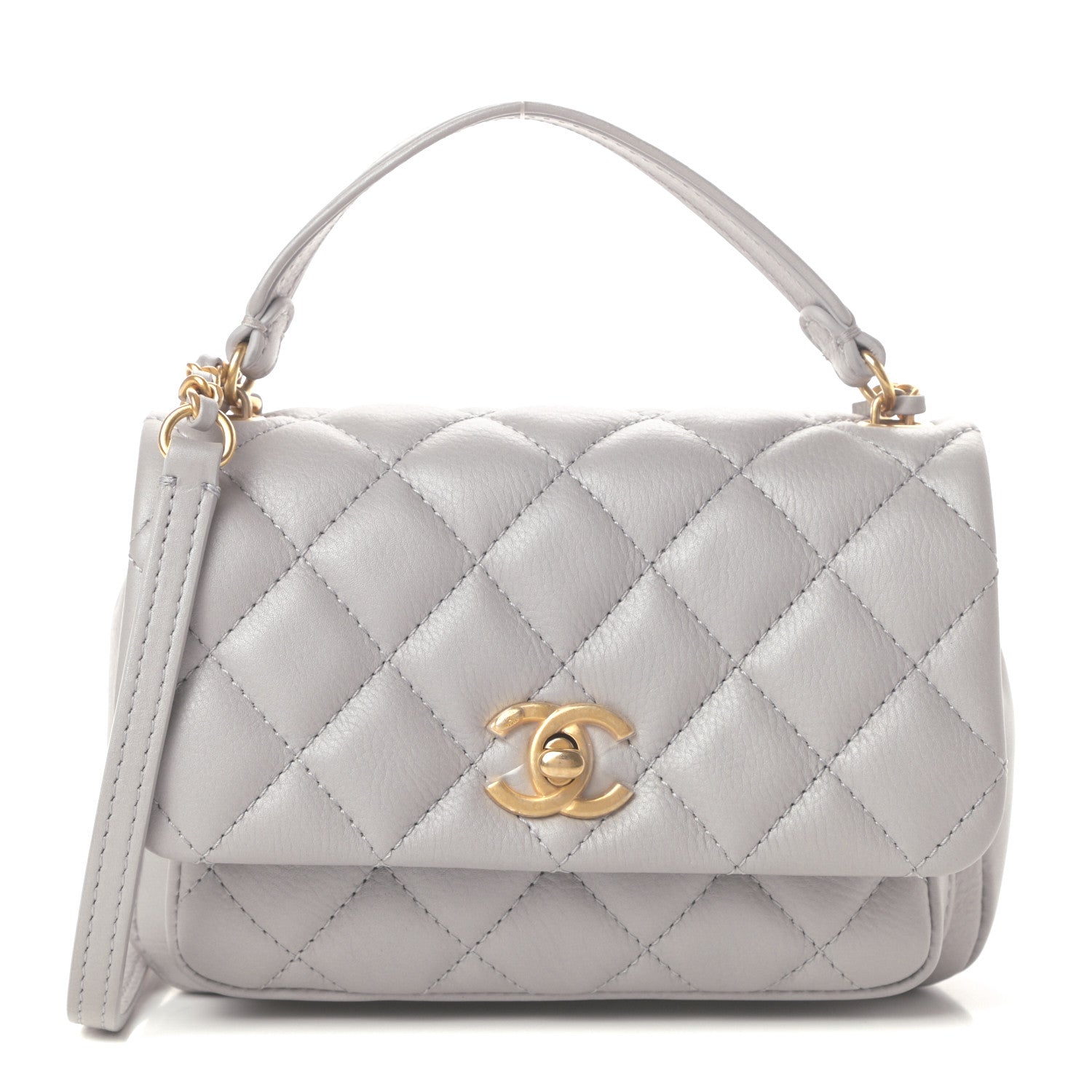 Chanel Calfskin Quilted Top Handle Flap Light Grey 1 of 12