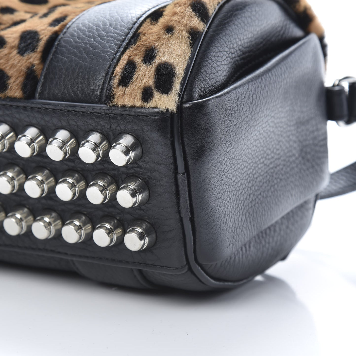 Kangaroo Fur Mini Rockie Black Cheetah Rhodium Hardware