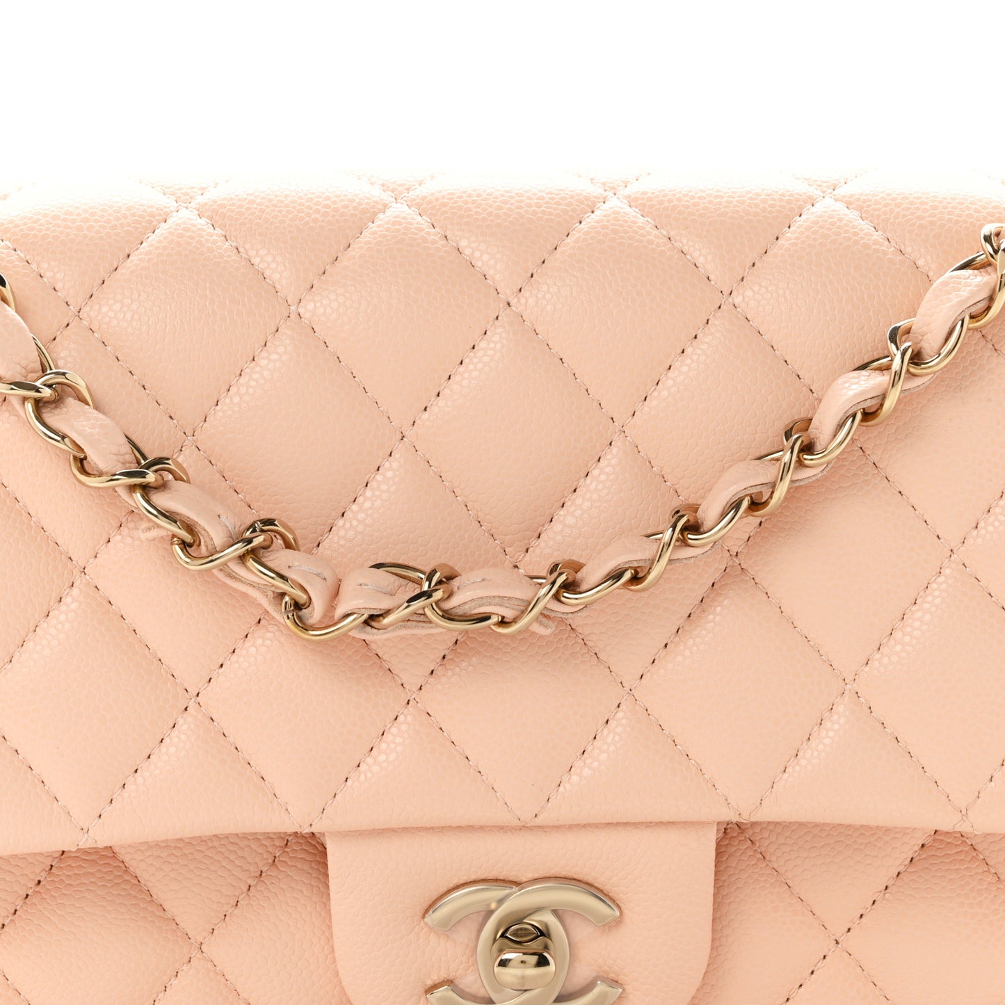 Caviar Quilted Medium Double Flap Light Pink