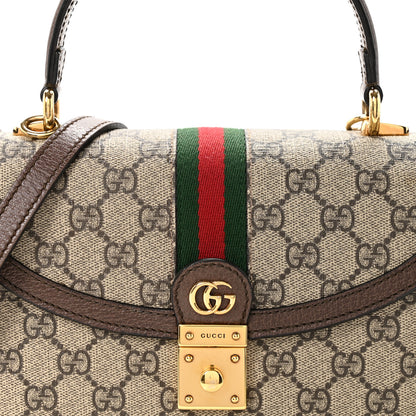 Gucci GG Supreme Monogram Textured Dollar Calfskin Web Small Ophidia Padlock Top Handle Bag Beige Ebony New Acero 14 of 25