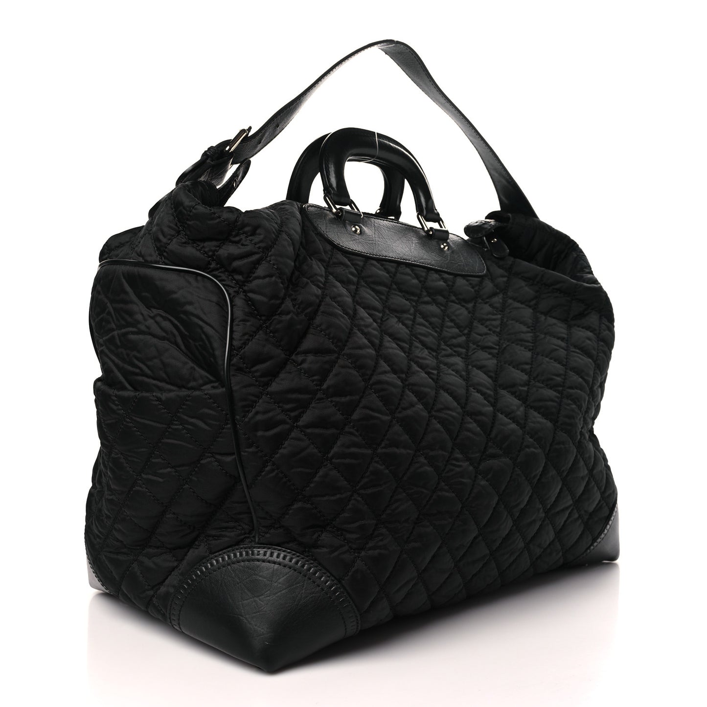 Nylon Calfskin Quilted Timeless Luggage Bag Black