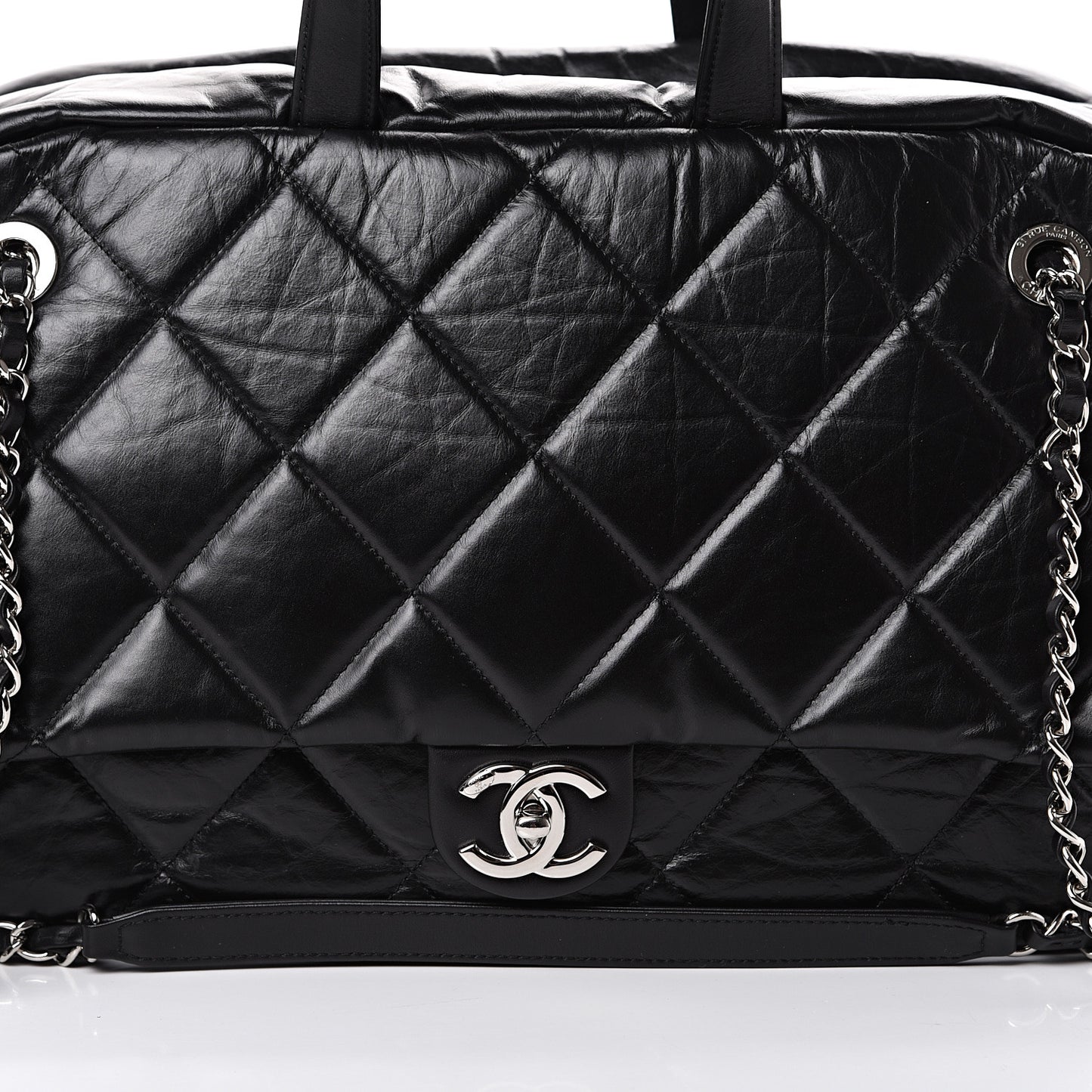 Aged Calfskin Quilted Medium Express Bowling Bag Black