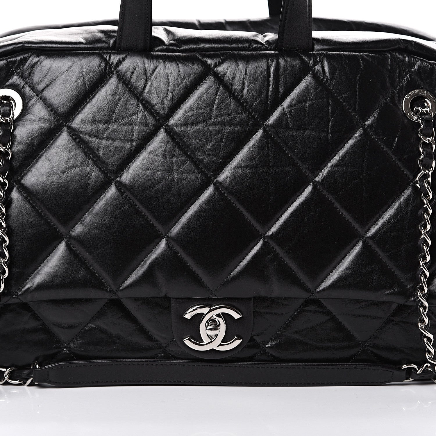 Chanel Aged Calfskin Quilted Medium Express Bowling Bag Black 7 of 10
