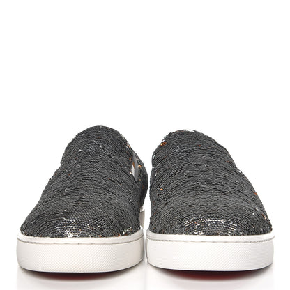 Christian Louboutin Mens Paillette Caresse Boat Man Flats 42 Silver Verde 2 of 9