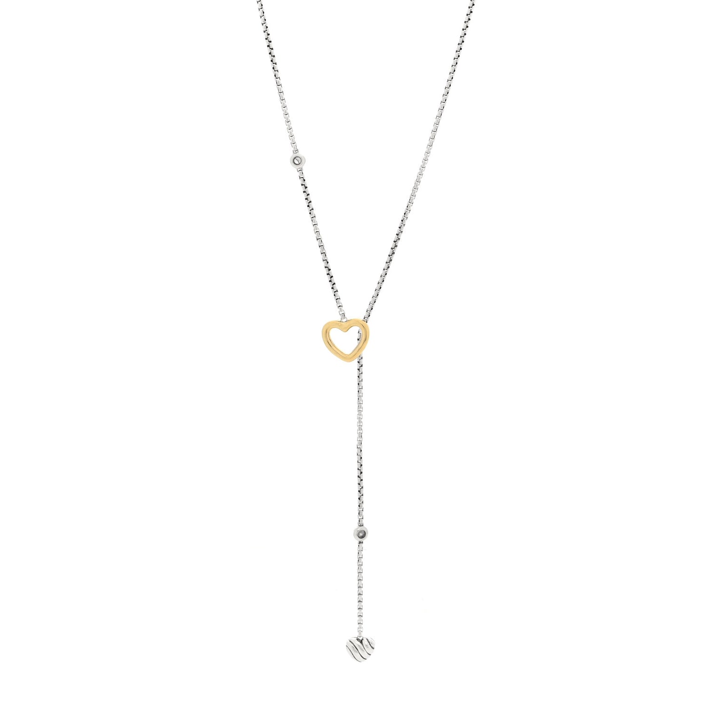 Sterling Silver 18K Yellow Gold Diamond Cable Heart Lariat Necklace