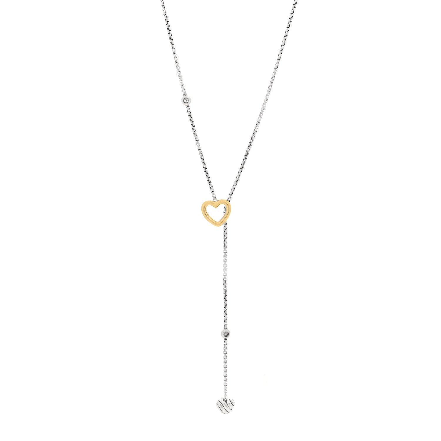 David Yurman Sterling Silver 18K Yellow Gold Diamond Cable Heart Lariat Necklace 1 of 5