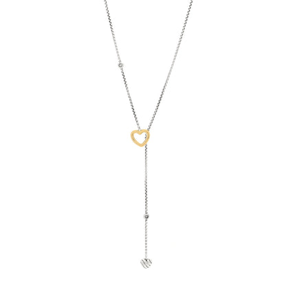 David Yurman Sterling Silver 18K Yellow Gold Diamond Cable Heart Lariat Necklace 1 of 5