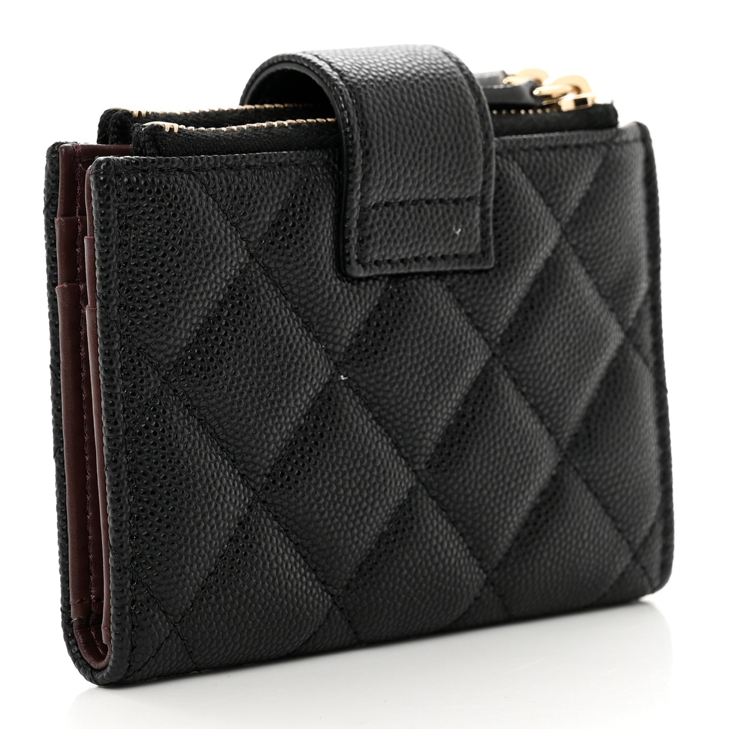 Caviar Quilted Compact Zipped Pocket Wallet Black