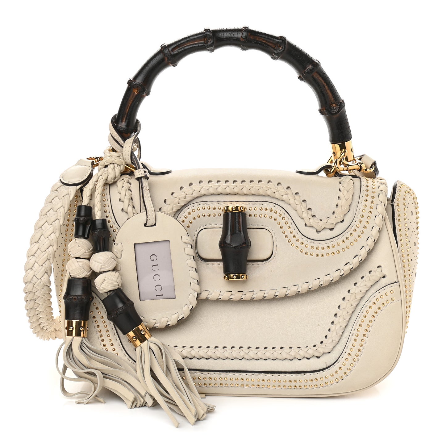Calfskin Medium New Bamboo Top Handle Bag White