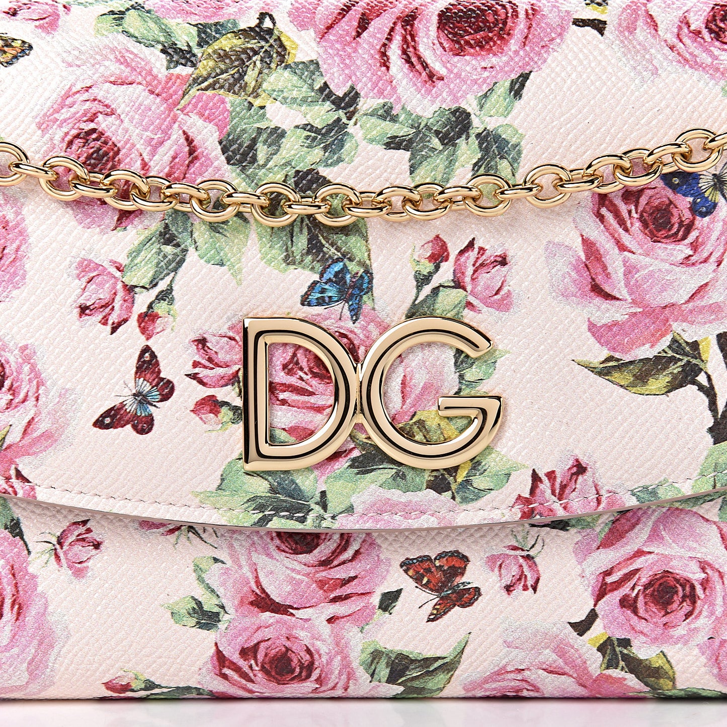 Dauphine Rose Print Wallet On Chain Pink