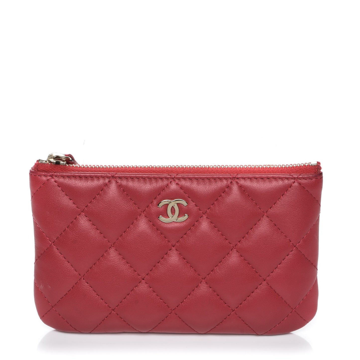 Lambskin Quilted Small Cosmetic Case Dark Pink