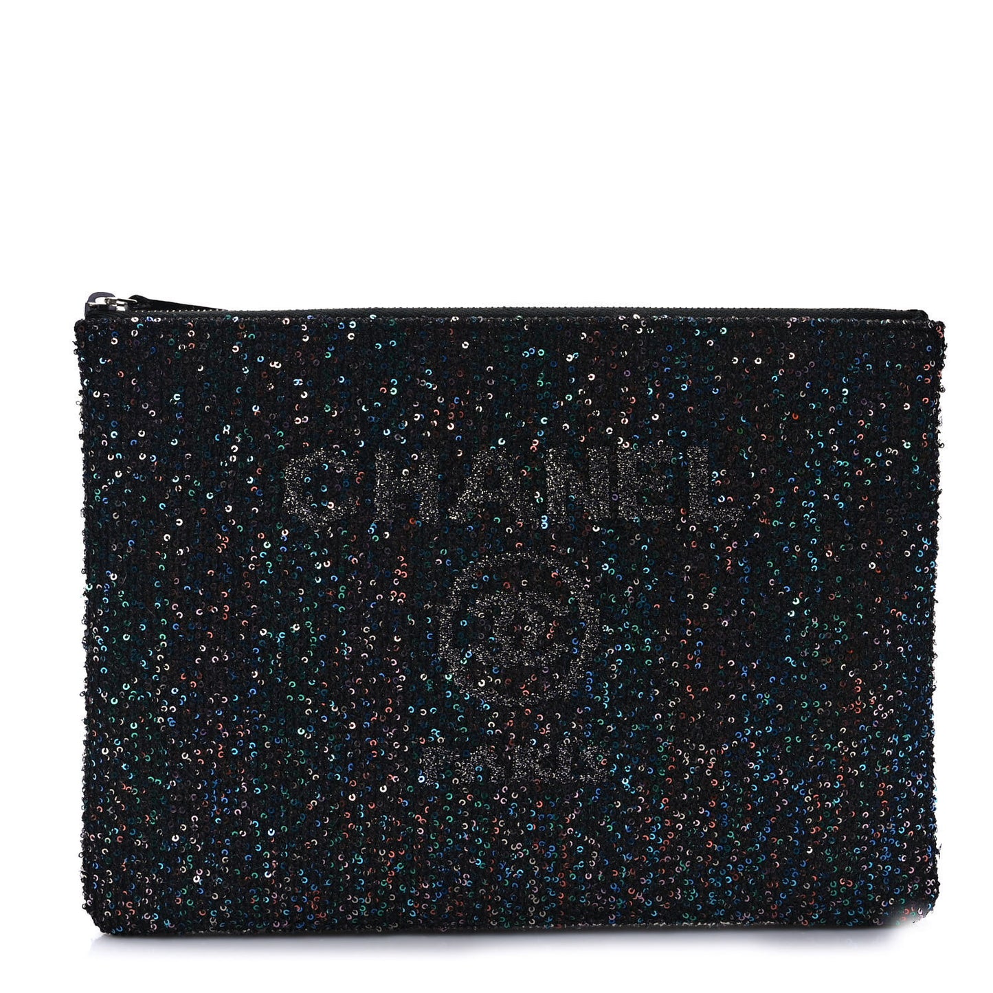 Canvas Sequin Medium Deauville Cosmetic Pouch Black
