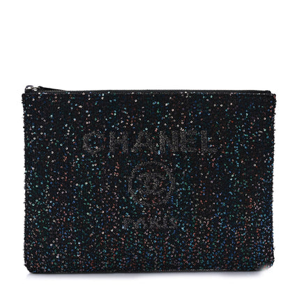 Chanel Canvas Sequin Medium Deauville Cosmetic Pouch Black 1 of 7