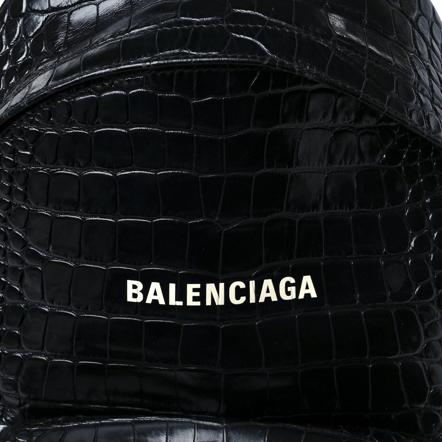 Calfskin Logo Crocodile Embossed Small Everyday Backpack Black