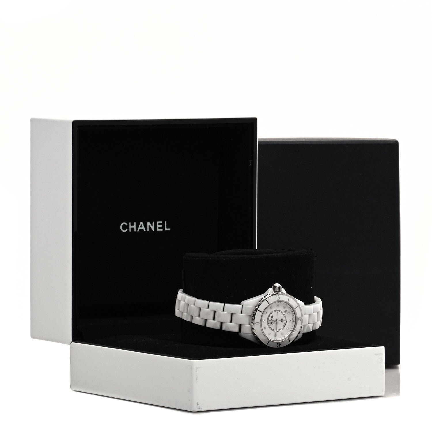 Chanel Stainless Steel Ceramic Diamond 33mm J12 Quartz Watch White 5 of 5