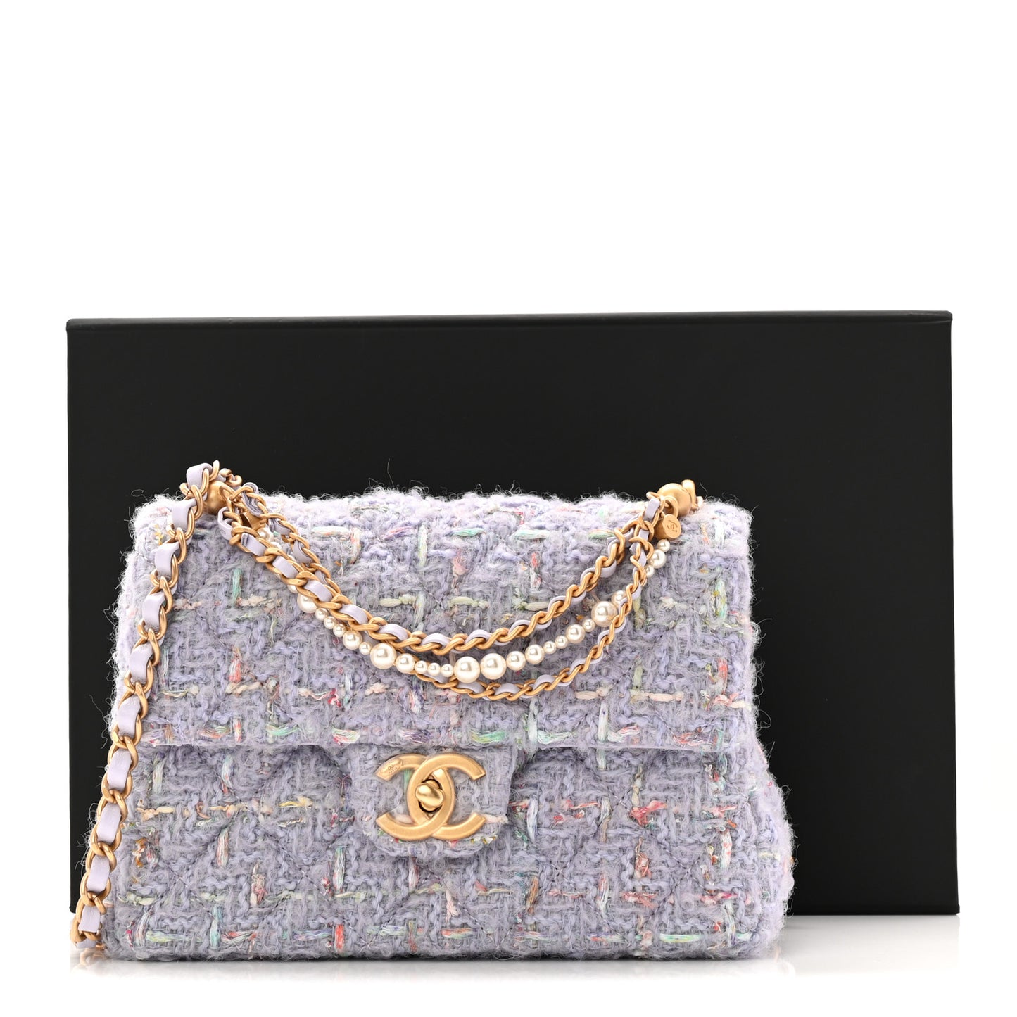 Tweed Quilted Pearl Twist Mini Rectangular Flap Purple