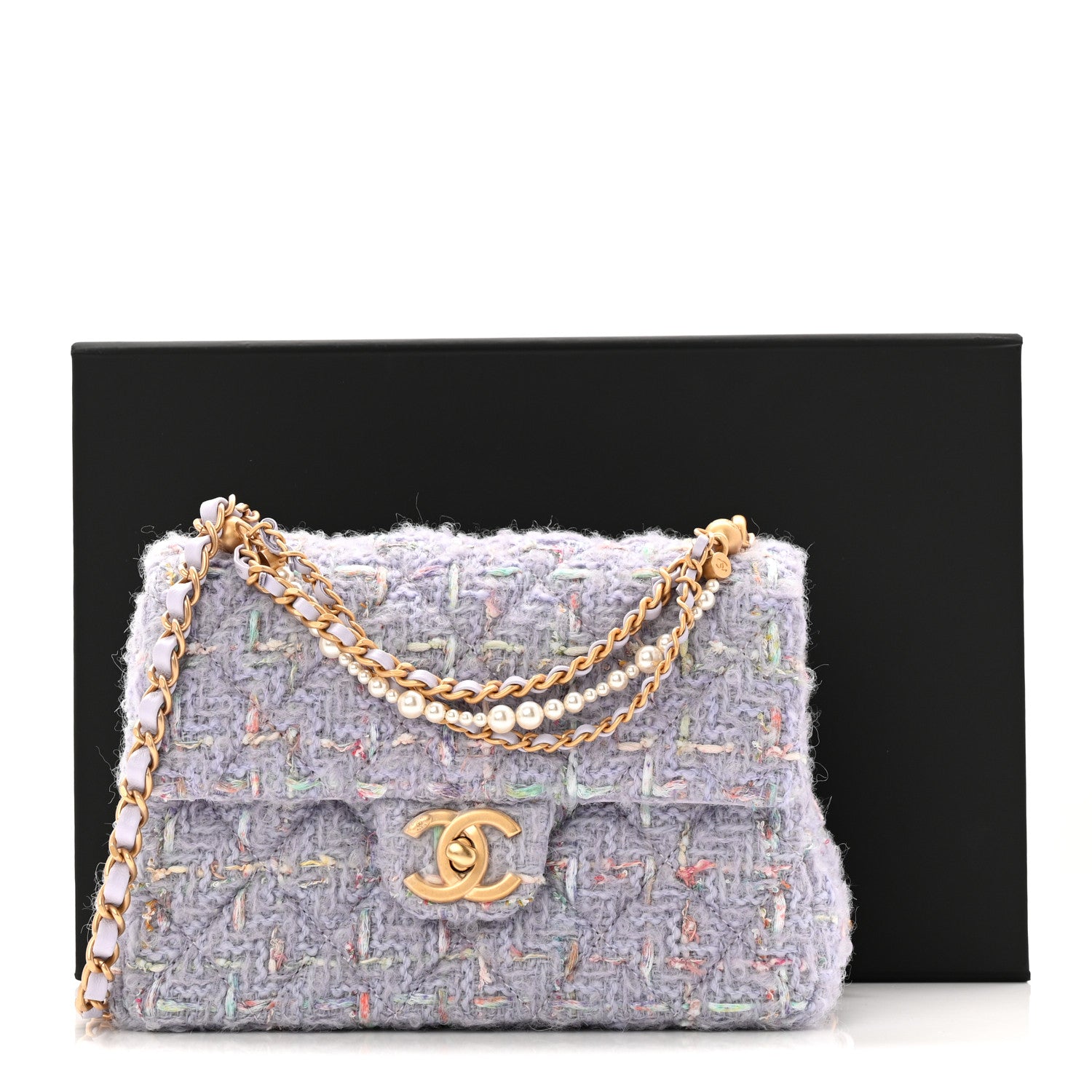 Chanel Tweed Quilted Pearl Twist Mini Rectangular Flap Purple 11 of 11