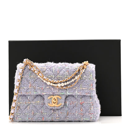 Chanel Tweed Quilted Pearl Twist Mini Rectangular Flap Purple 11 of 11