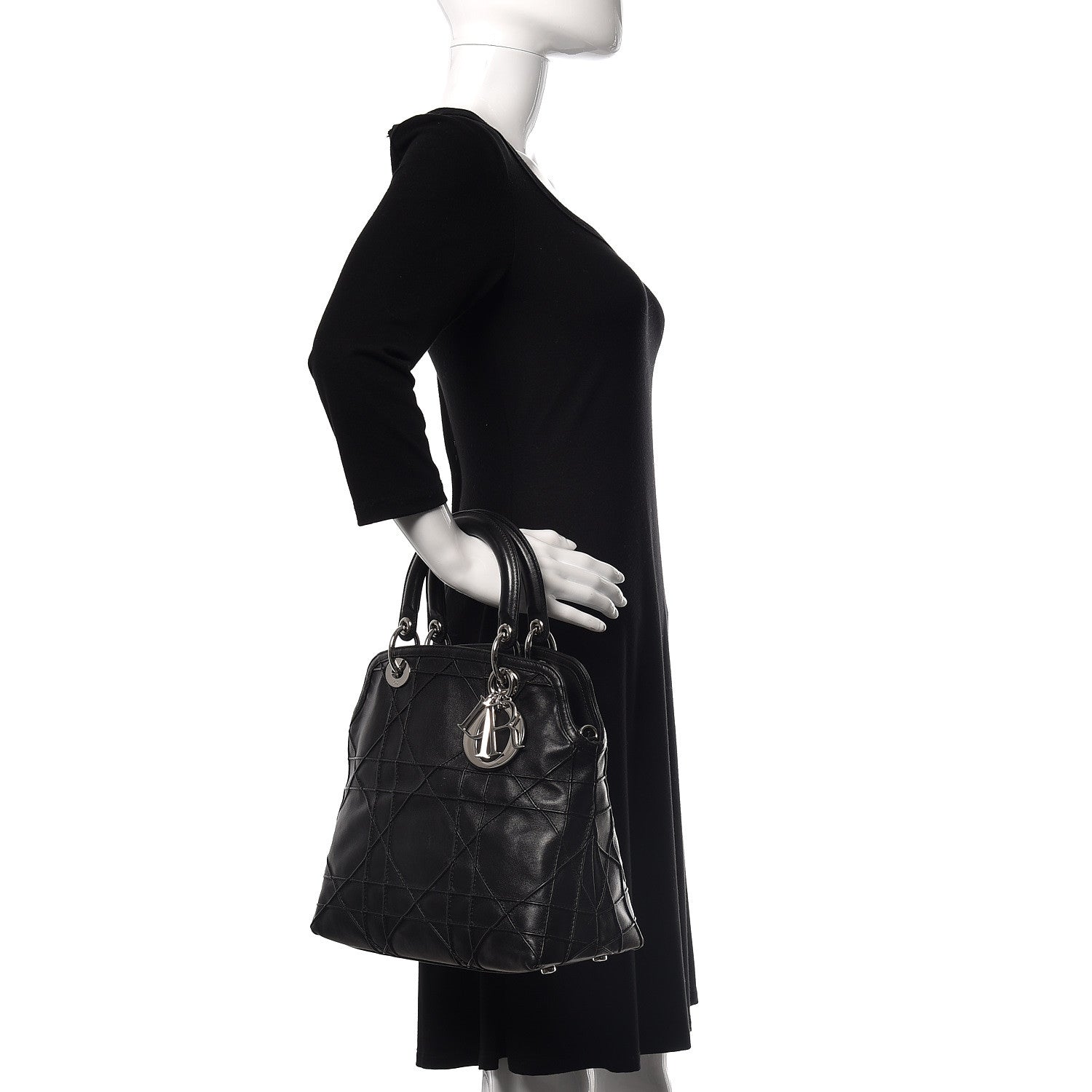 Christian Dior Lambskin Cannage Medium Granville Tote Black 2 of 20