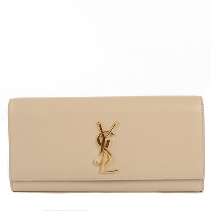 Saint Laurent Calfskin Classic Monogram Clutch Cream 1 of 8