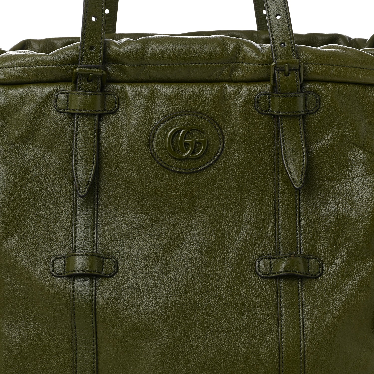 Gucci Piuma Lux Energy Monochrome Double G Drawstring Tote Military Wood 8 of 12