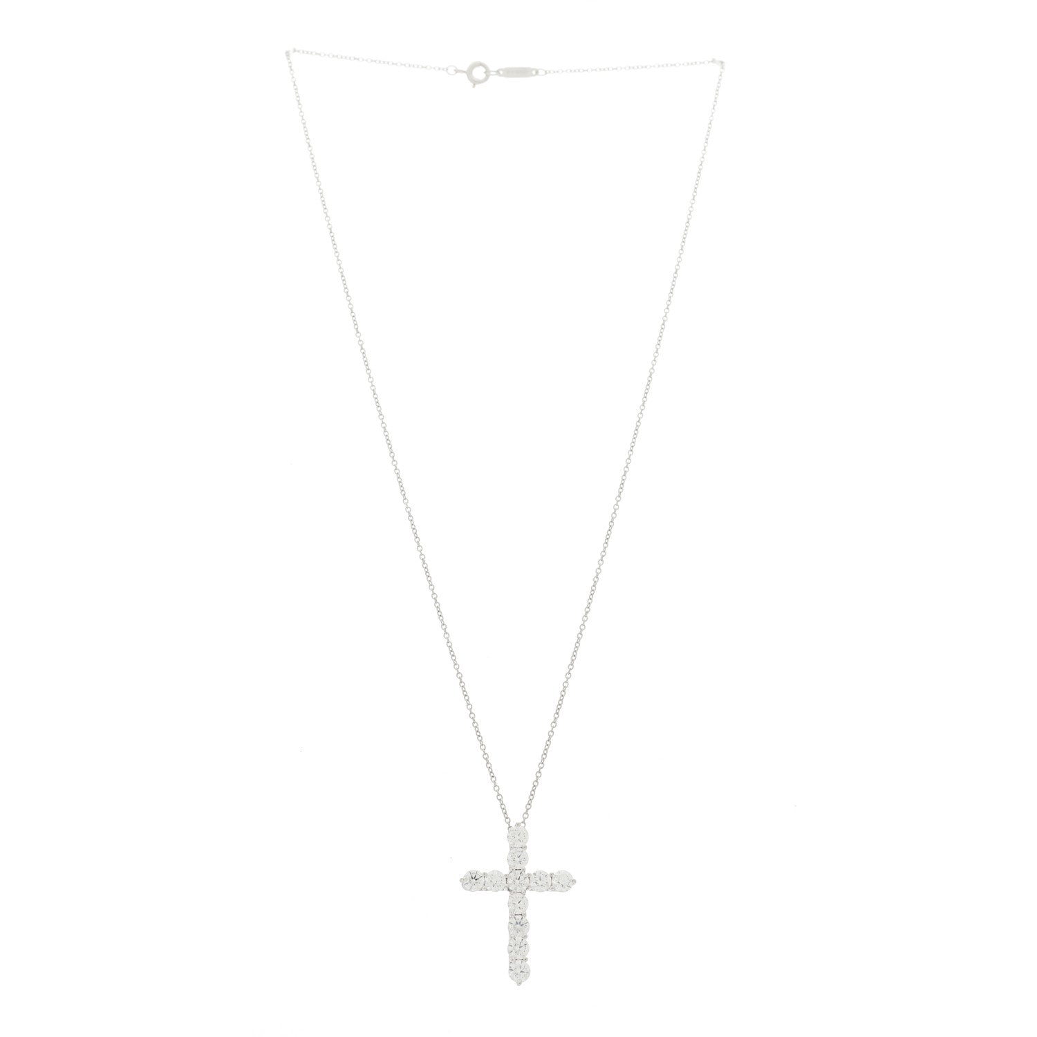 Tiffany Platinum Diamond Large Cross Pendant Necklace 3 of 6