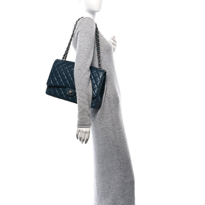 Chanel Lambskin Quilted Maxi Double Flap Blue 2 of 10